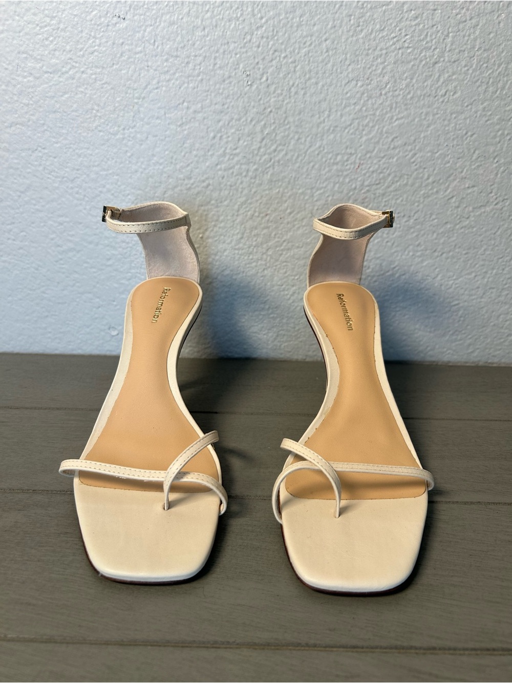 Reformation Gigi Cream Strappy Ankle-Strap Heels Anthropologie size 5 - Picture 3 of 10